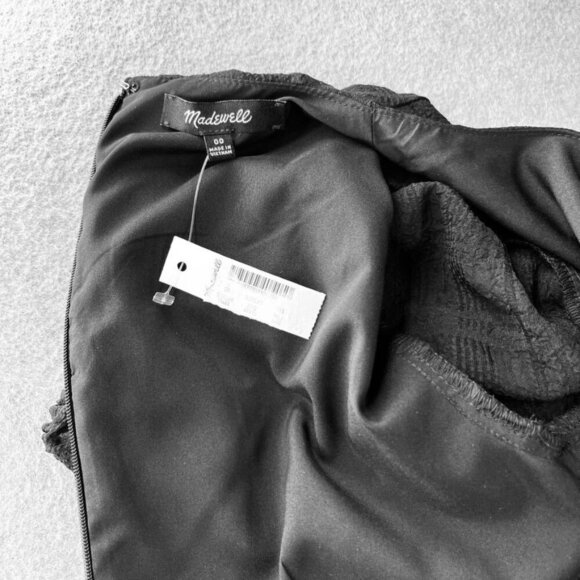 Madewell Puff-Sleeve Ruffle-Hem Mini Dress Size 00 Black Lined Woven Plaid - Picture 9 of 16